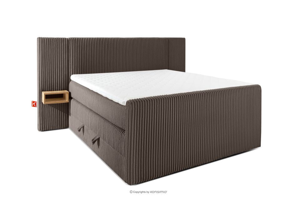 LILIUM PRO Boxspringbett mit LED-Nachttischen Doppelzimmer mittelhart 140 cm Doppelmatratze + Visco-Topper Cordstoff in Braun braun - Foto 2