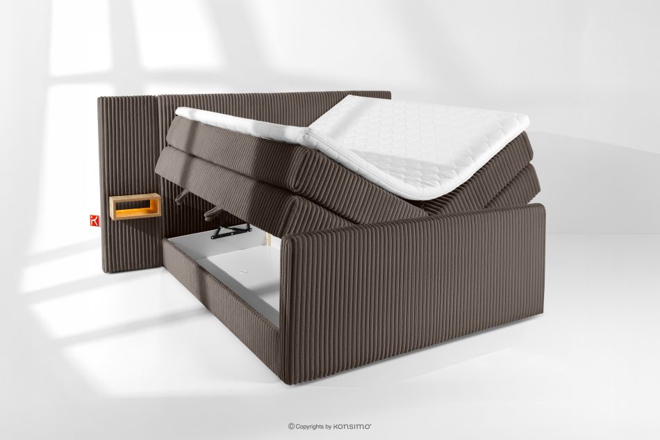 LILIUM PRO Boxspringbett mit LED-Nachttischen Doppelzimmer mittelhart 140 cm Doppelmatratze + Visco-Topper Cordstoff in Braun braun - Foto 8