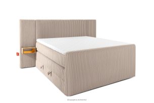 LILIUM PRO, https://konsimo.de/kollektion/lilium-pro/ Boxspringbett mit LED-Nachttischen Doppelzimmer mittelhart 140 cm Doppelmatratze + Visco-Topper Cordstoff in Taupe taupe - Foto