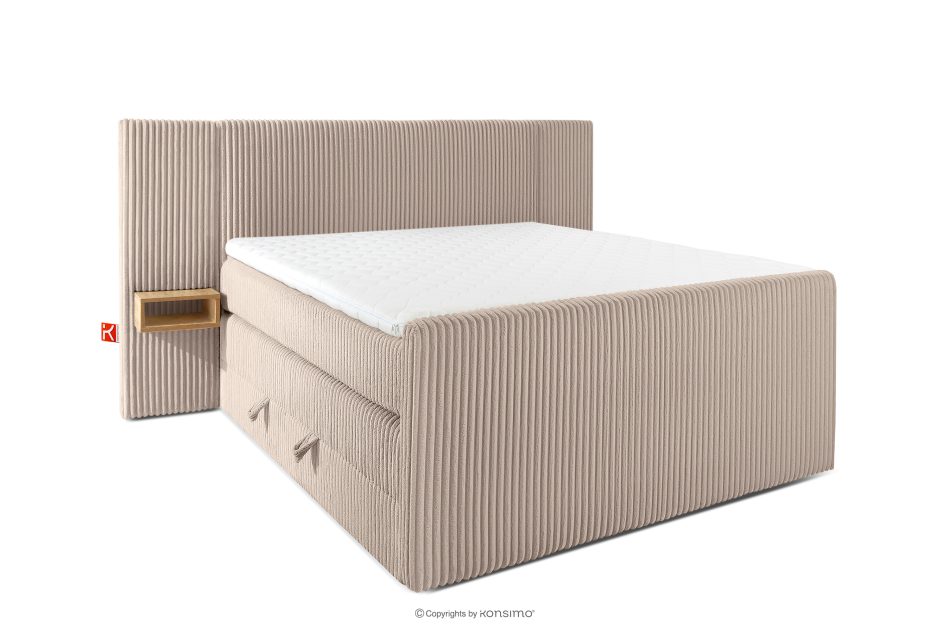 LILIUM PRO Boxspringbett mit LED-Nachttischen Doppelzimmer mittelhart 140 cm Doppelmatratze + Visco-Topper Cordstoff in Taupe taupe - Foto 2