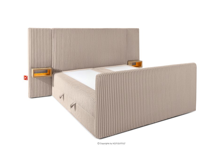 LILIUM PRO Boxspringbett mit LED-Nachttischen Doppelzimmer mittelhart 140 cm Doppelmatratze + Visco-Topper Cordstoff in Taupe taupe - Foto 4