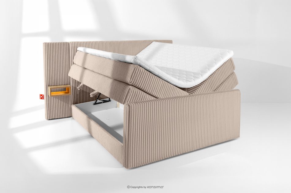LILIUM PRO Boxspringbett mit LED-Nachttischen Doppelzimmer mittelhart 140 cm Doppelmatratze + Visco-Topper Cordstoff in Taupe taupe - Foto 8