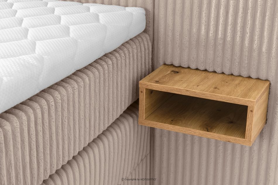 LILIUM PRO Boxspringbett mit LED-Nachttischen Doppelzimmer mittelhart 140 cm Doppelmatratze + Visco-Topper Cordstoff in Taupe taupe - Foto 17