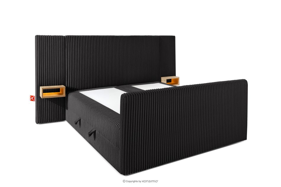 LILIUM PRO Boxspringbett mit LED-Nachttischen Doppelzimmer hart 140 cm Doppelmatratze + HR-Topper Cordstoff schwarz schwarz - Foto 4