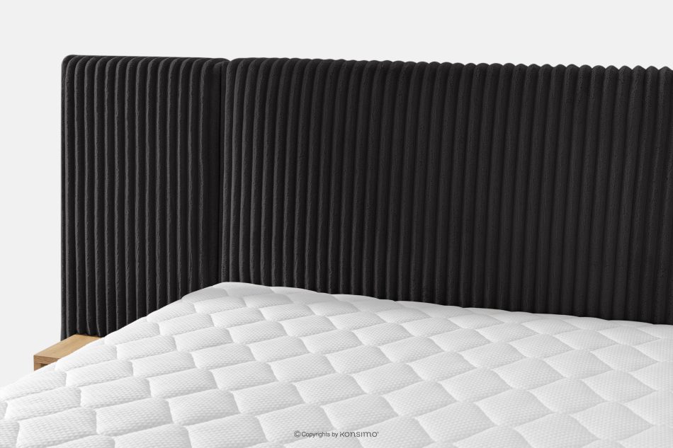 LILIUM PRO Boxspringbett mit LED-Nachttischen Doppelzimmer hart 140 cm Doppelmatratze + HR-Topper Cordstoff schwarz schwarz - Foto 10