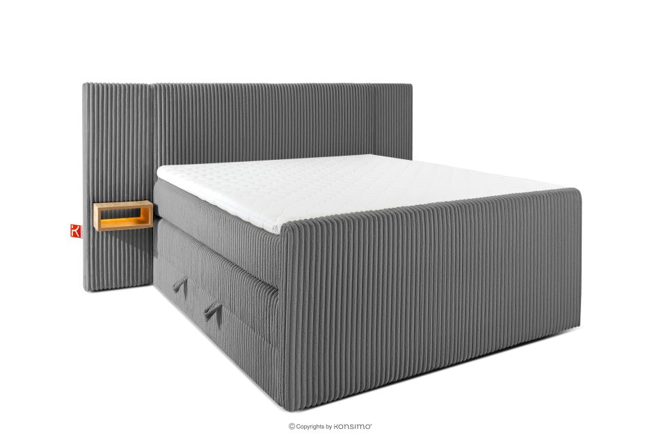LILIUM PRO Boxspringbett mit LED-Nachttischen Doppelzimmer hart 140 cm Doppelmatratze + HR-Topper Cordstoff grau grau - Foto 0