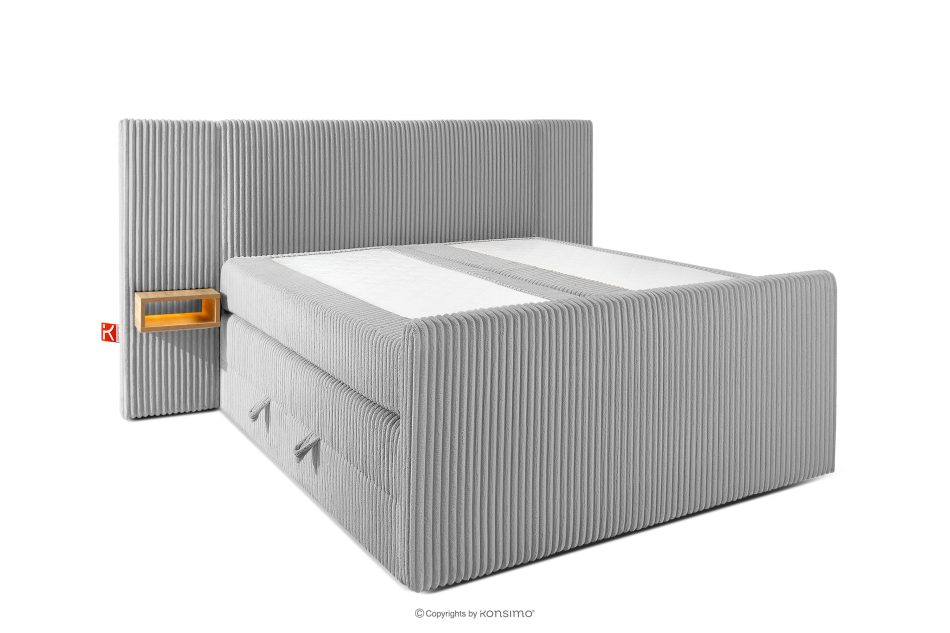 LILIUM PRO Boxspringbett mit LED-Nachttischen Doppelzimmer hart 140 cm Doppelmatratze + HR-Topper Cordstoff hellgrau hellgrau - Foto 3