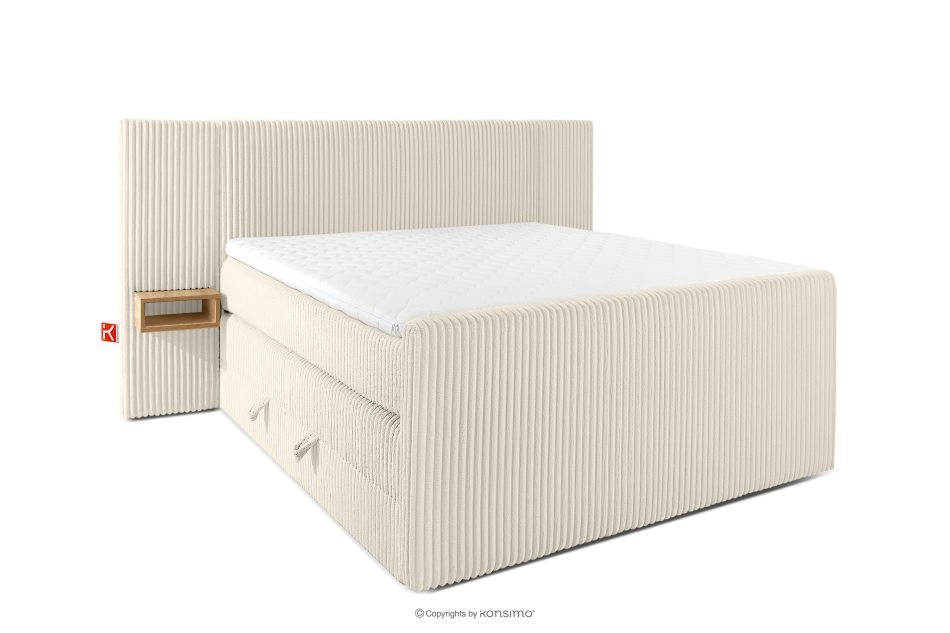 LILIUM PRO Boxspringbett mit LED-Nachttischen Doppelzimmer hart 140 cm Doppelmatratze + HR-Topper Cordstoff weiß/ecru weiß/ecru - Foto 2