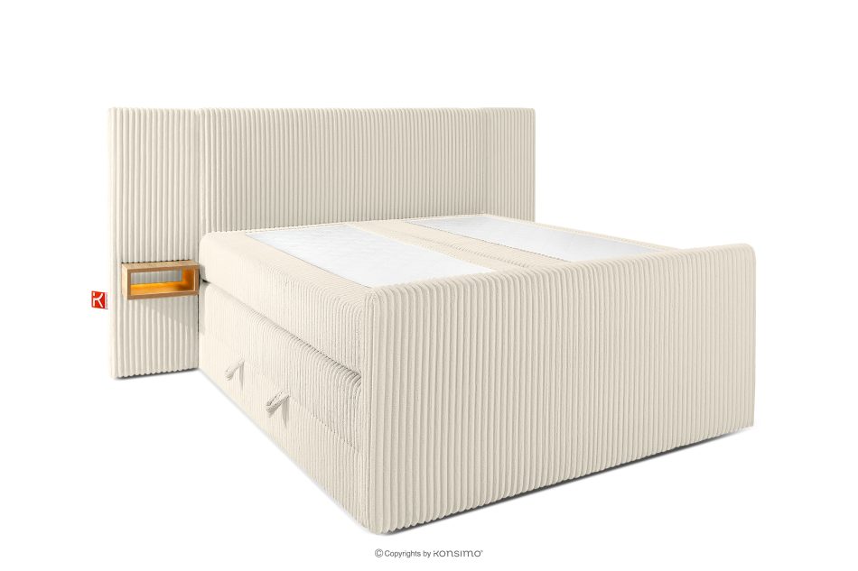 LILIUM PRO Boxspringbett mit LED-Nachttischen Doppelzimmer hart 140 cm Doppelmatratze + HR-Topper Cordstoff weiß/ecru weiß/ecru - Foto 3