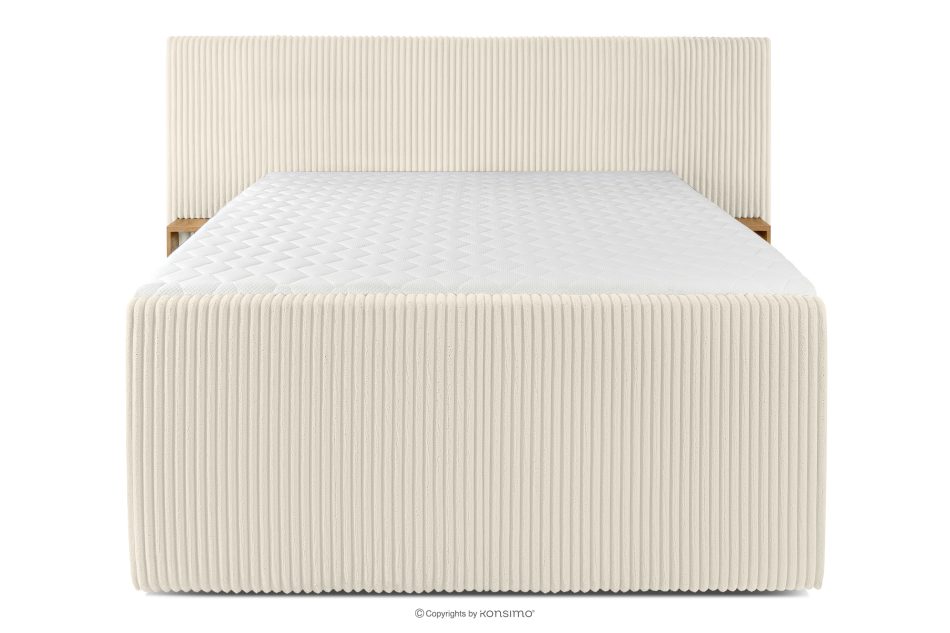 LILIUM PRO Boxspringbett mit LED-Nachttischen Doppelzimmer hart 140 cm Doppelmatratze + HR-Topper Cordstoff weiß/ecru weiß/ecru - Foto 5