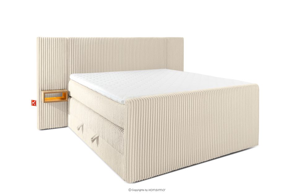 LILIUM PRO Boxspringbett mit LED-Nachttischen Doppelzimmer hart 140 cm Doppelmatratze + HR-Topper Cordstoff beige beige - Foto 0