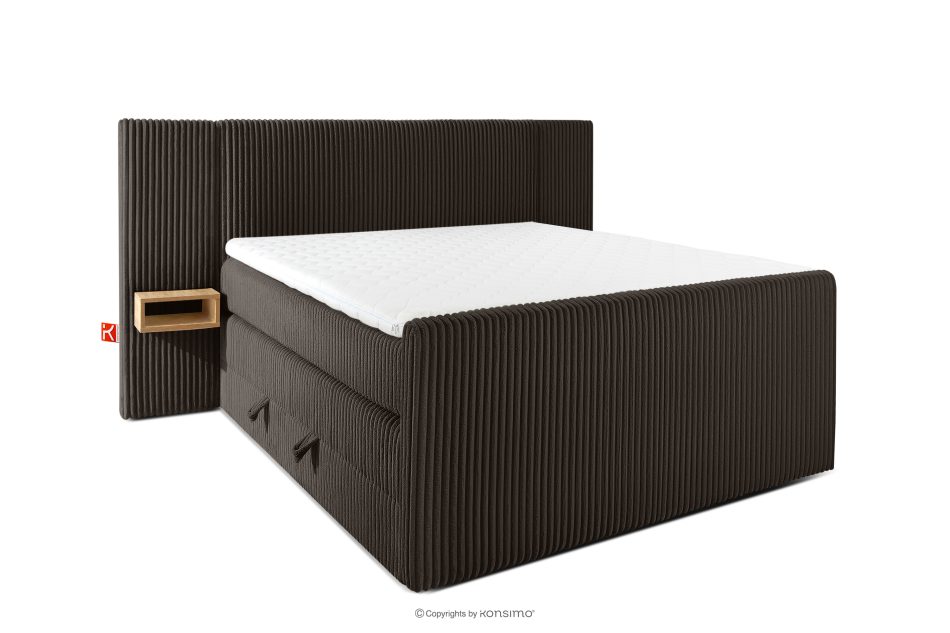 LILIUM PRO Boxspringbett mit LED-Nachttischen Doppelzimmer hart 140 cm Doppelmatratze + HR-Topper Cordstoff dunkelbraun dunkelbraun - Foto 2