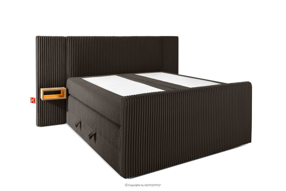 LILIUM PRO Boxspringbett mit LED-Nachttischen Doppelzimmer hart 140 cm Doppelmatratze + HR-Topper Cordstoff dunkelbraun dunkelbraun - Foto 3
