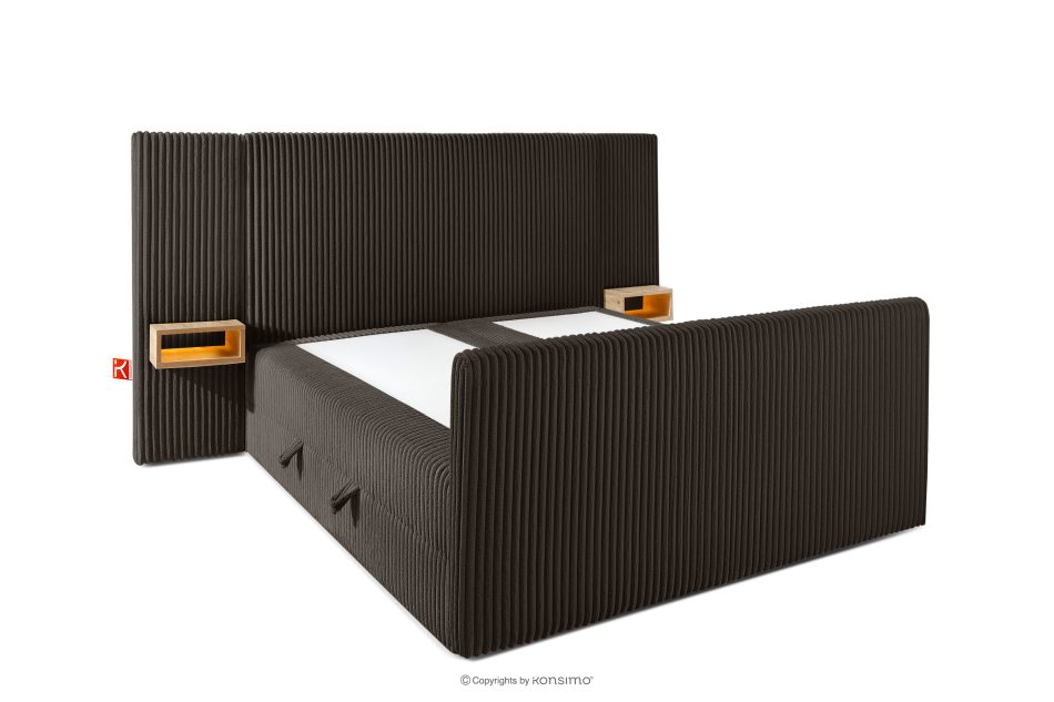 LILIUM PRO Boxspringbett mit LED-Nachttischen Doppelzimmer hart 140 cm Doppelmatratze + HR-Topper Cordstoff dunkelbraun dunkelbraun - Foto 4