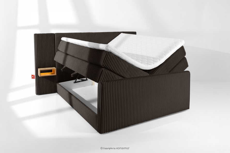 LILIUM PRO Boxspringbett mit LED-Nachttischen Doppelzimmer hart 140 cm Doppelmatratze + HR-Topper Cordstoff dunkelbraun dunkelbraun - Foto 8