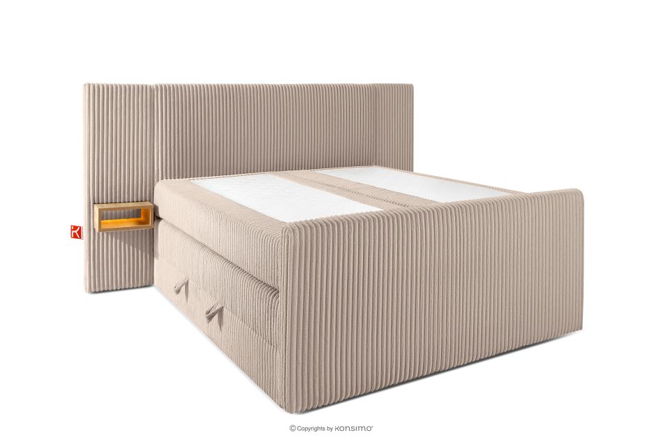 LILIUM PRO Boxspringbett mit LED-Nachttischen Doppelzimmer hart 140 cm Doppelmatratze + HR-Topper Cordstoff in Taupe taupe - Foto 3
