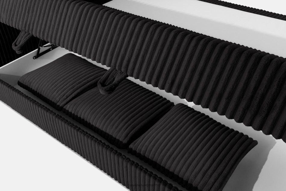 LILIUM PRO Boxspringbett mit LED-Nachttischen Doppelzimmer hart 140 cm Doppelmatratze + Visco-Topper Cordstoff schwarz schwarz - Foto 14