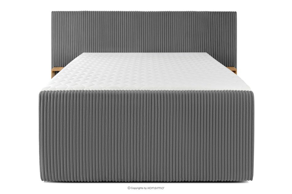 LILIUM PRO Boxspringbett mit LED-Nachttischen Doppelzimmer hart 140 cm Doppelmatratze + Visco-Topper Cordstoff grau grau - Foto 5
