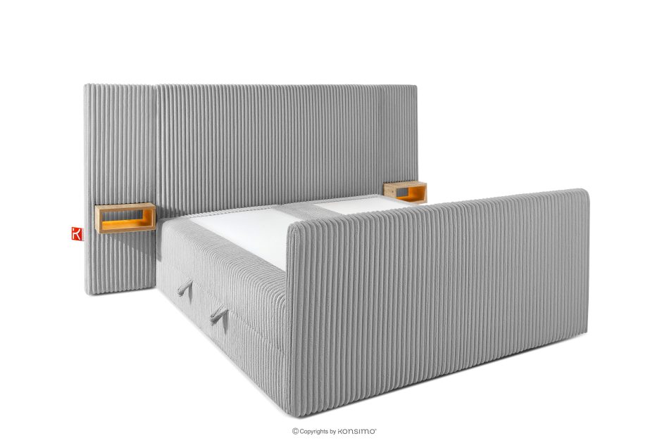LILIUM PRO Boxspringbett mit LED-Nachttischen Doppelzimmer hart 140 cm Doppelmatratze + Visco-Topper Cordstoff hellgrau hellgrau - Foto 4