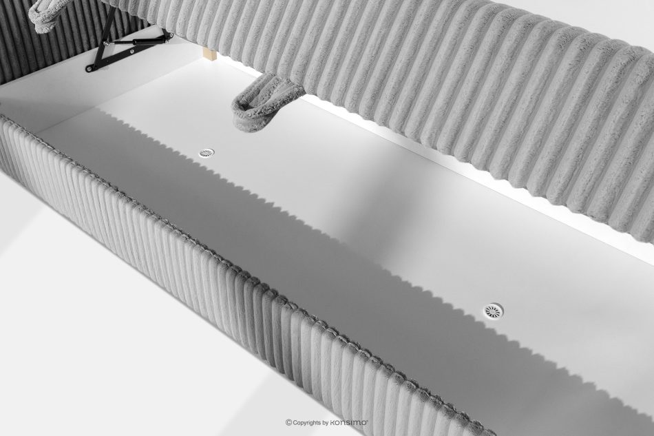 LILIUM PRO Boxspringbett mit LED-Nachttischen Doppelzimmer hart 140 cm Doppelmatratze + Visco-Topper Cordstoff hellgrau hellgrau - Foto 13