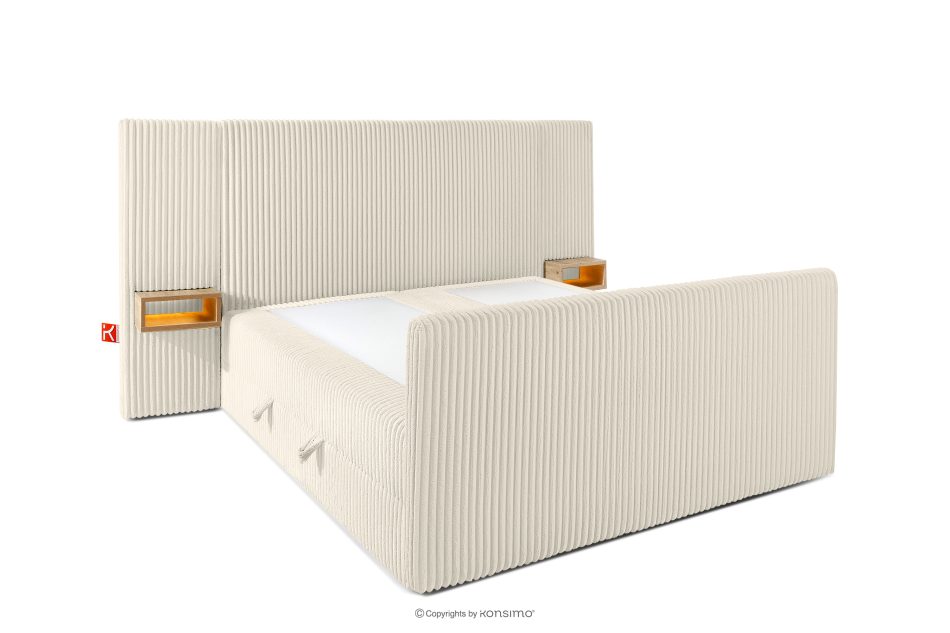 LILIUM PRO Boxspringbett mit LED-Nachttischen Doppelzimmer hart 140 cm Doppelmatratze + Visco-Topper Cordstoff weiß/ecru weiß/ecru - Foto 4