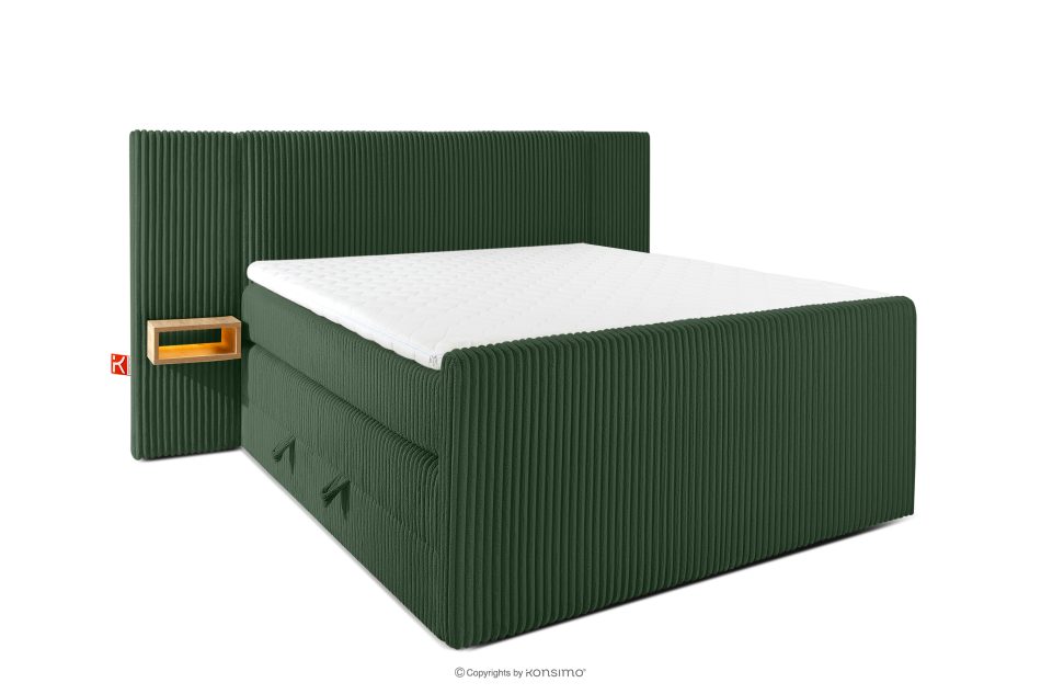 LILIUM PRO Boxspringbett mit LED-Nachttischen Doppelzimmer hart 140 cm Doppelmatratze + Visco-Topper Cordstoff dunkelgrün dunkelgrün - Foto 0