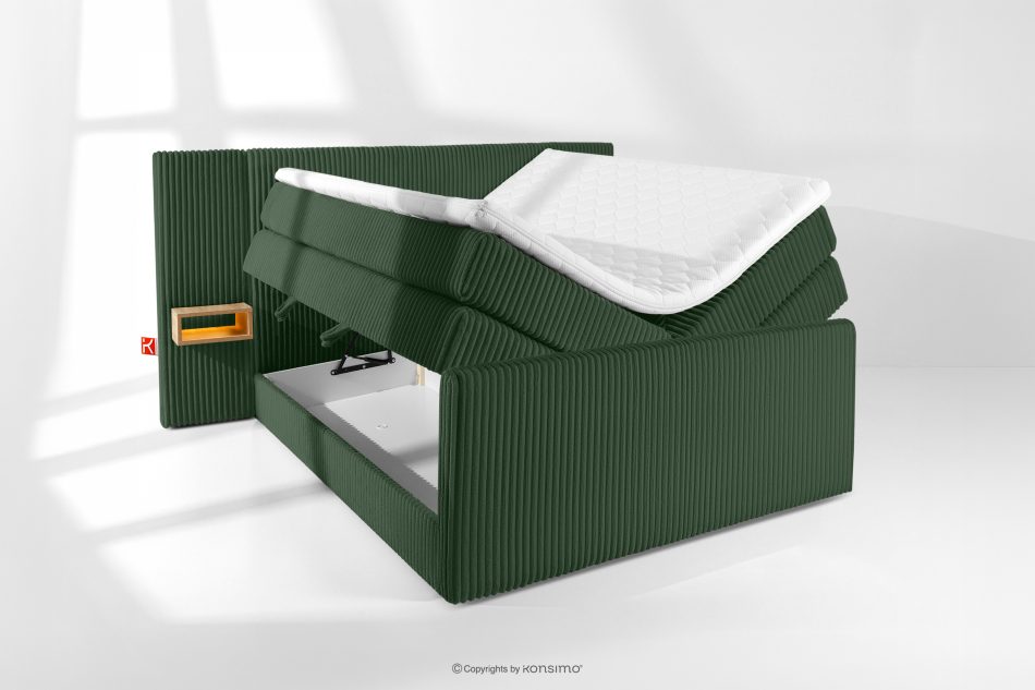 LILIUM PRO Boxspringbett mit LED-Nachttischen Doppelzimmer hart 140 cm Doppelmatratze + Visco-Topper Cordstoff dunkelgrün dunkelgrün - Foto 8