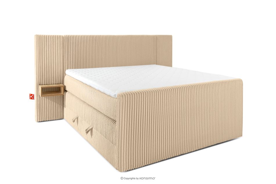 LILIUM PRO Boxspringbett mit LED-Nachttischen Doppelzimmer hart 140 cm Doppelmatratze + Visco-Topper aus Cordstoff sandfarben sandfarben - Foto 2