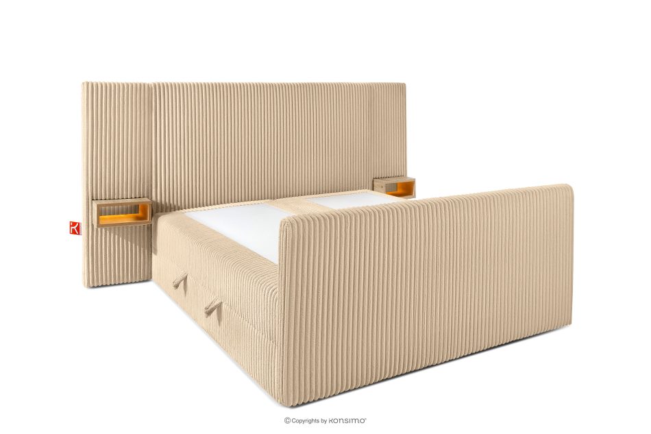 LILIUM PRO Boxspringbett mit LED-Nachttischen Doppelzimmer hart 140 cm Doppelmatratze + Visco-Topper aus Cordstoff sandfarben sandfarben - Foto 4