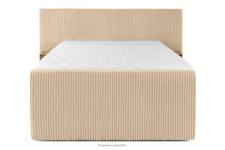 LILIUM PRO Boxspringbett mit LED-Nachttischen Doppelzimmer hart 140 cm Doppelmatratze + Visco-Topper aus Cordstoff sandfarben sandfarben - Foto 5