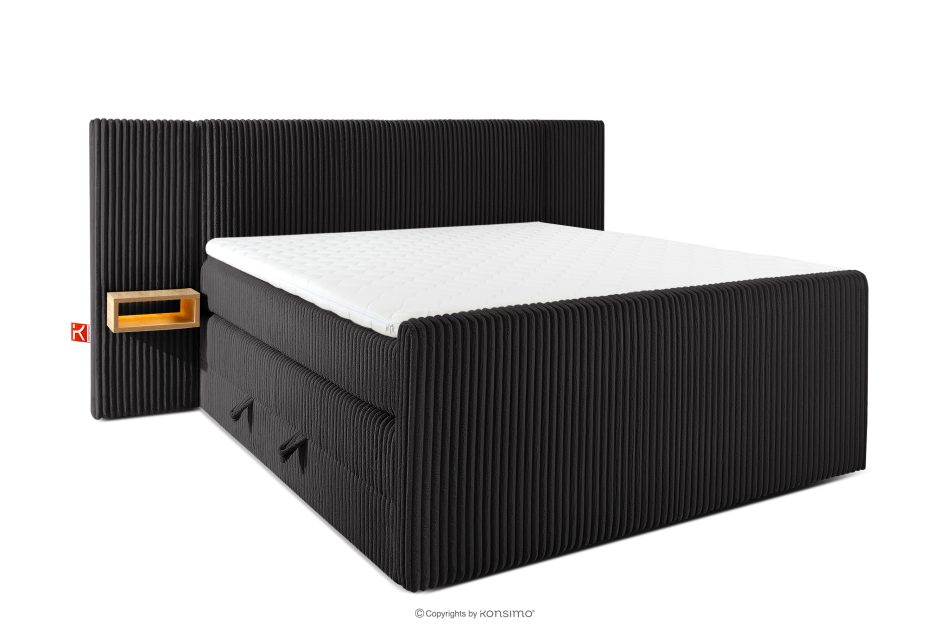 LILIUM PRO Boxspringbett mit LED-Nachttischen Doppelzimmer mittelhart 160 cm Doppelmatratze + HR-Topper Cordstoff schwarz schwarz - Foto 0