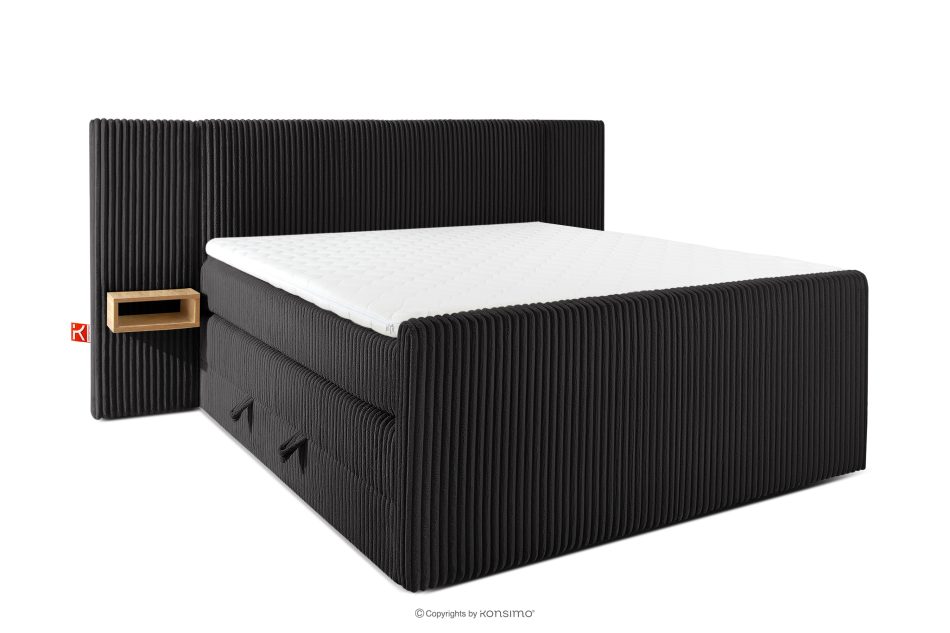 LILIUM PRO Boxspringbett mit LED-Nachttischen Doppelzimmer mittelhart 160 cm Doppelmatratze + HR-Topper Cordstoff schwarz schwarz - Foto 2