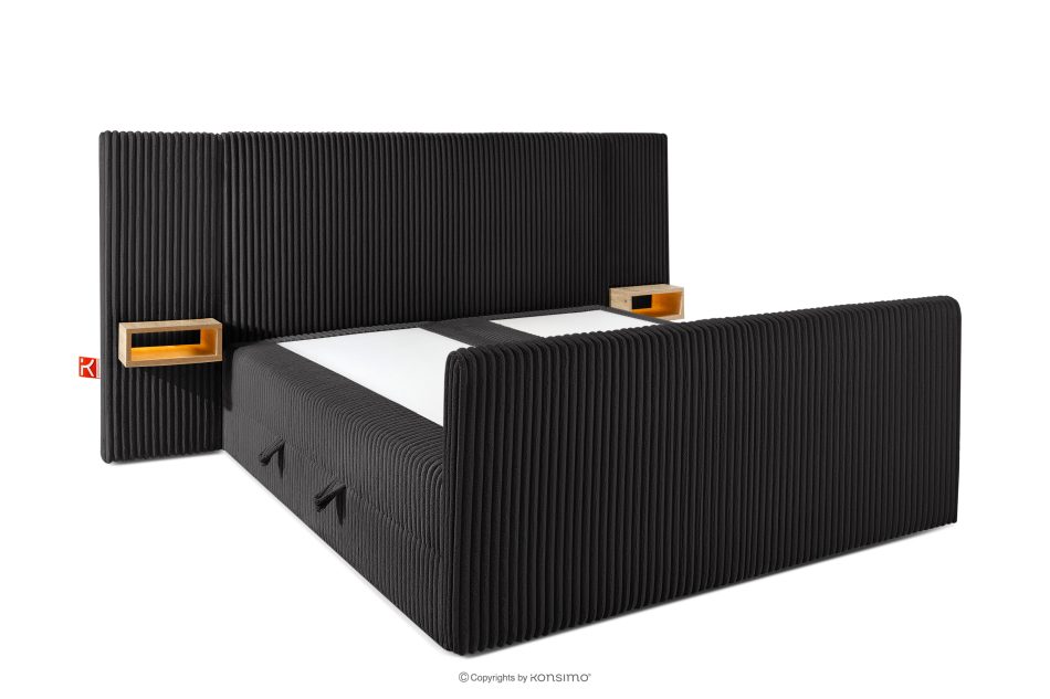 LILIUM PRO Boxspringbett mit LED-Nachttischen Doppelzimmer mittelhart 160 cm Doppelmatratze + HR-Topper Cordstoff schwarz schwarz - Foto 4