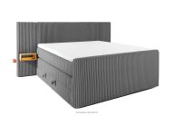 Boxspringbett mit LED-Nachttischen Doppelzimmer mittelhart 160 cm Doppelmatratze + HR-Topper Cordstoff in Grau
