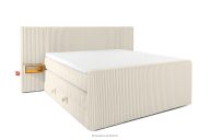 Boxspringbett mit LED-Nachttischen Doppelzimmer mittelhart 160 cm Doppelmatratze + HR-Topper Cordstoff weiß/ecru