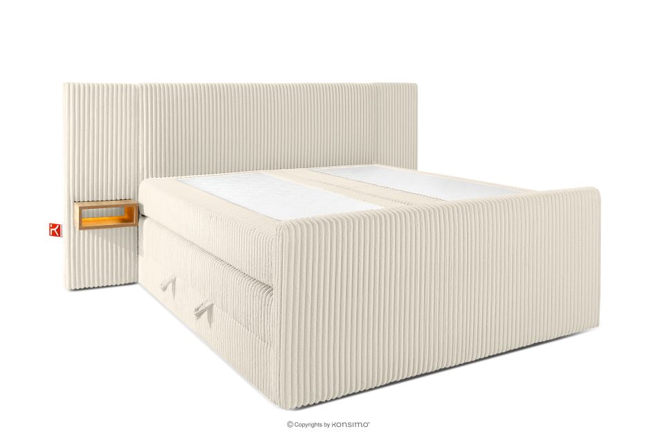 LILIUM PRO Boxspringbett mit LED-Nachttischen Doppelzimmer mittelhart 160 cm Doppelmatratze + HR-Topper Cordstoff weiß/ecru weiß/ecru - Foto 3
