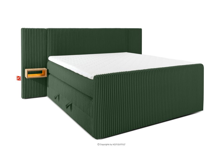 LILIUM PRO Boxspringbett mit LED-Nachttischen Doppelzimmer mittelhart 160 cm Doppelmatratze + HR-Topper Cordstoff in Dunkelgrün dunkelgrün - Foto 0