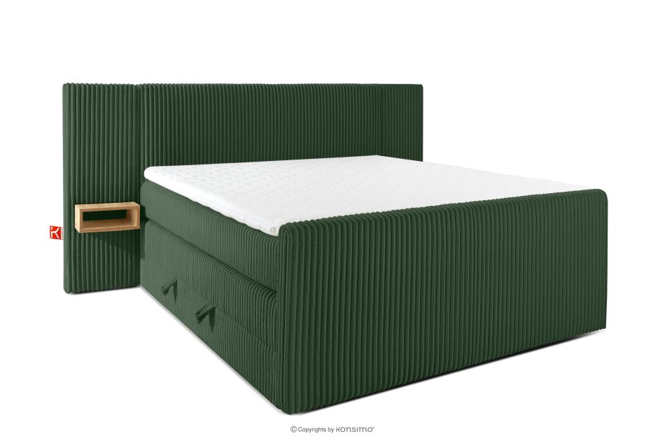 LILIUM PRO Boxspringbett mit LED-Nachttischen Doppelzimmer mittelhart 160 cm Doppelmatratze + HR-Topper Cordstoff in Dunkelgrün dunkelgrün - Foto 2