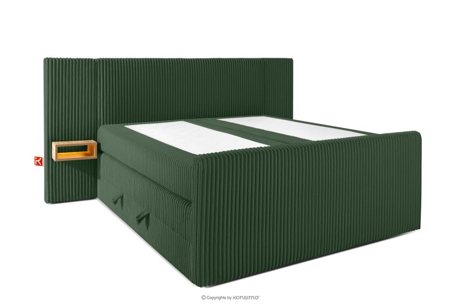 LILIUM PRO Boxspringbett mit LED-Nachttischen Doppelzimmer mittelhart 160 cm Doppelmatratze + HR-Topper Cordstoff in Dunkelgrün dunkelgrün - Foto 3