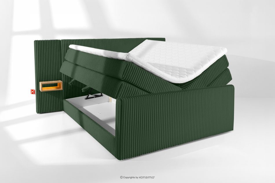 LILIUM PRO Boxspringbett mit LED-Nachttischen Doppelzimmer mittelhart 160 cm Doppelmatratze + HR-Topper Cordstoff in Dunkelgrün dunkelgrün - Foto 8