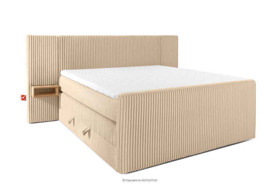 LILIUM PRO Boxspringbett mit LED-Nachttischen Doppelzimmer mittelhart 160 cm Doppelmatratze + HR-Topper Cordstoff sandfarben sandfarben - Foto 2