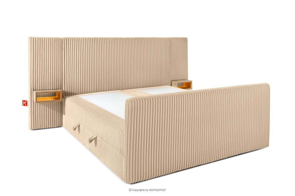LILIUM PRO Boxspringbett mit LED-Nachttischen Doppelzimmer mittelhart 160 cm Doppelmatratze + HR-Topper Cordstoff sandfarben sandfarben - Foto 4