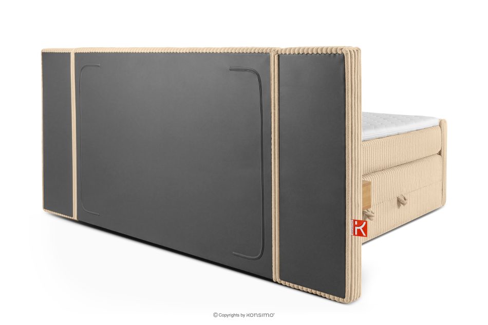 LILIUM PRO Boxspringbett mit LED-Nachttischen Doppelzimmer mittelhart 160 cm Doppelmatratze + HR-Topper Cordstoff sandfarben sandfarben - Foto 7