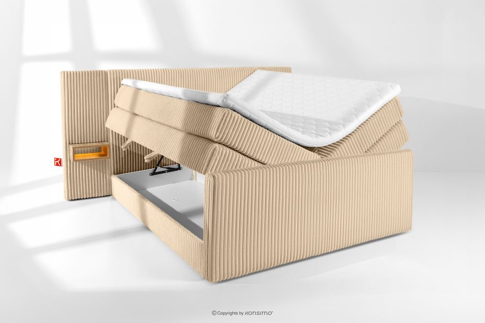 LILIUM PRO Boxspringbett mit LED-Nachttischen Doppelzimmer mittelhart 160 cm Doppelmatratze + HR-Topper Cordstoff sandfarben sandfarben - Foto 8