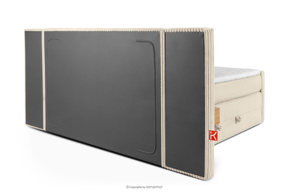 LILIUM PRO Boxspringbett mit LED-Nachttischen Doppelzimmer mittelhart 160 cm Doppelmatratze + HR-Topper Cordstoff beige beige - Foto 7