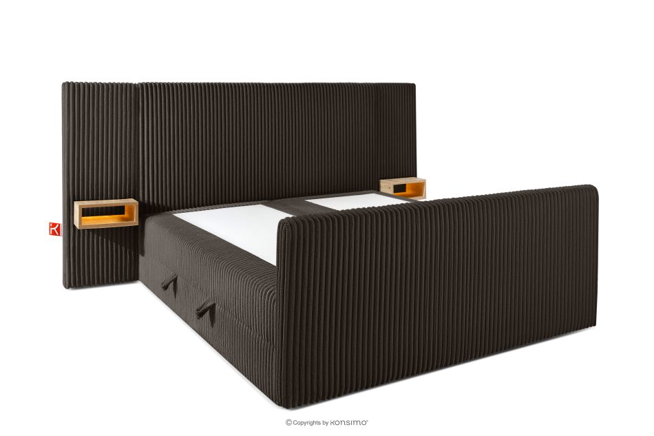 LILIUM PRO Boxspringbett mit LED-Nachttischen Doppelzimmer mittelhart 160 cm Doppelmatratze + HR-Topper Cordstoff in Dunkelbraun dunkelbraun - Foto 4