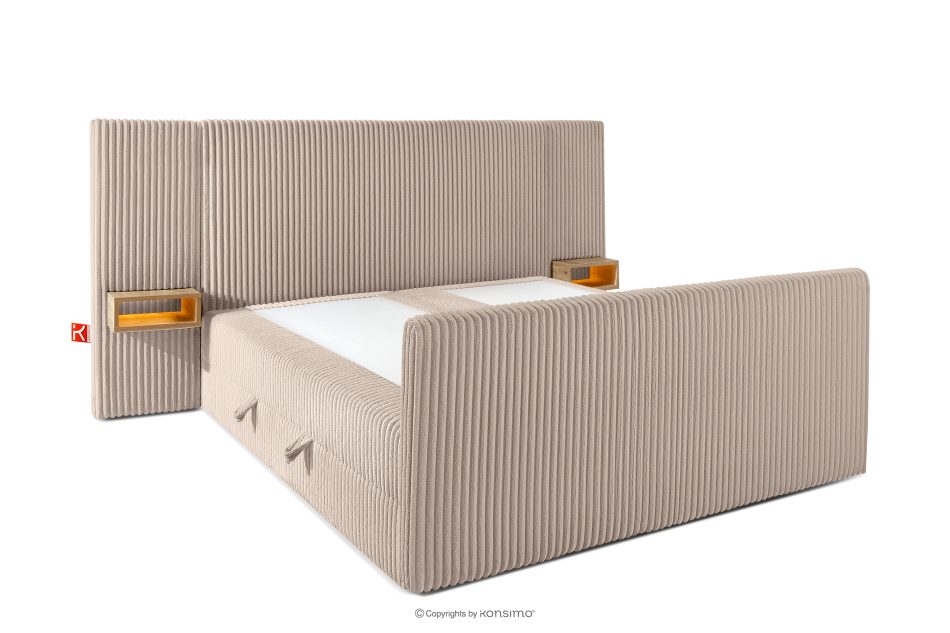 LILIUM PRO Boxspringbett mit LED-Nachttischen Doppelzimmer mittelhart 160 cm Doppelmatratze + HR-Topper Cordstoff in Taupe taupe - Foto 4