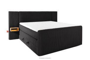 LILIUM PRO, https://konsimo.de/kollektion/lilium-pro/ Boxspringbett mit LED-Nachttischen Doppelzimmer mittelhart 160 cm Doppelmatratze + Visco-Topper Cordstoff schwarz schwarz - Foto