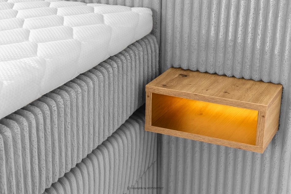 LILIUM PRO Boxspringbett mit LED-Nachttischen Doppelzimmer mittelhart 160 cm Doppelmatratze + Visco-Topper Cordstoff hellgrau hellgrau - Foto 16