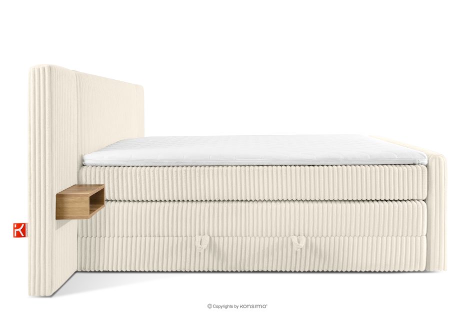 LILIUM PRO Boxspringbett mit LED-Nachttischen Doppelzimmer mittelhart 160 cm Doppelmatratze + Visco-Topper Cordstoff weiß/ecru weiß/ecru - Foto 6
